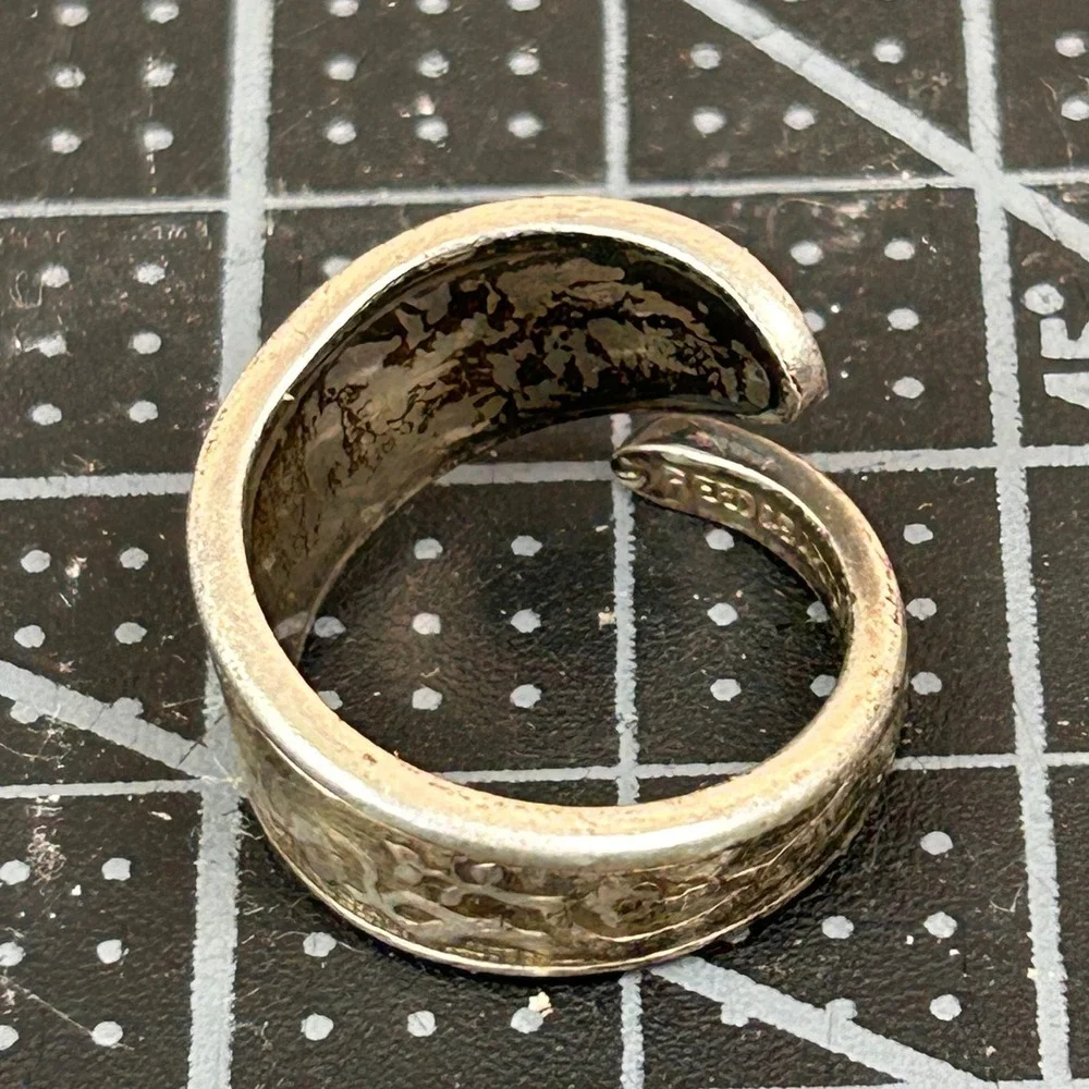 Reed & Barton Sterling Silver Spoon Ring Crane Heron Floral Bypass Size 7.25‎